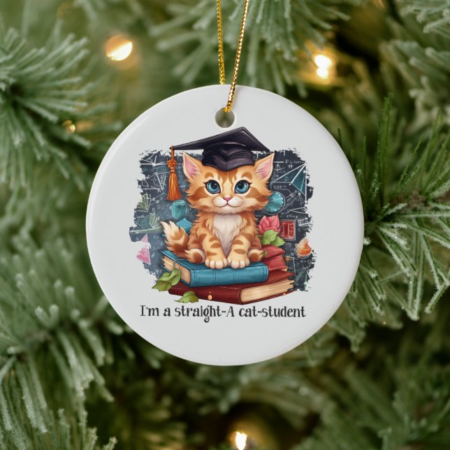 I'm A Straight A Cat Student Ceramic Ornament (Tree)