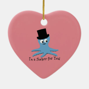 I'm A Sucker for You! Blue Octopus Ceramic Ornament