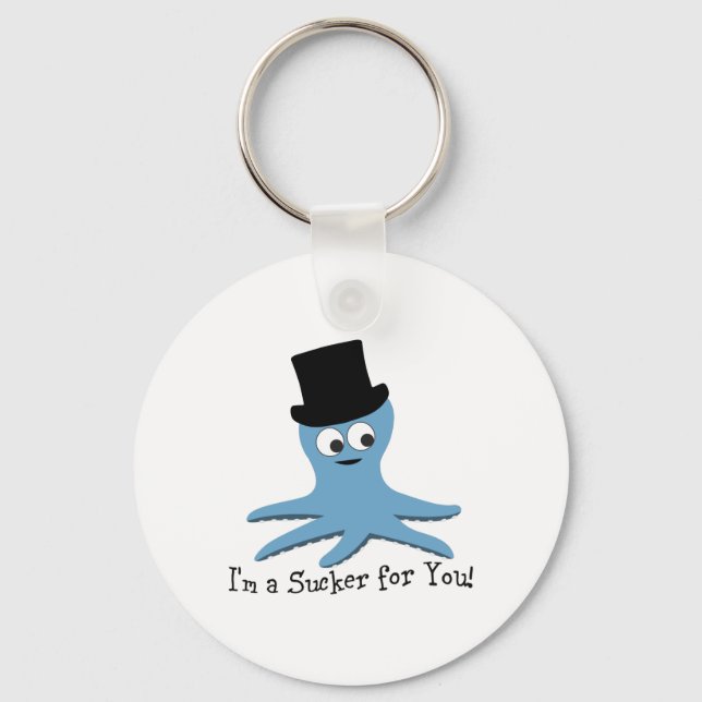 I'm A Sucker for You! Blue Octopus Keychain (Front)