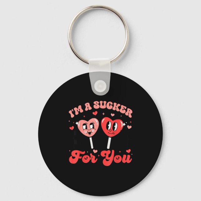 I'm A Sucker For You Candy Heart Groovy Retro Vale Keychain (Front)