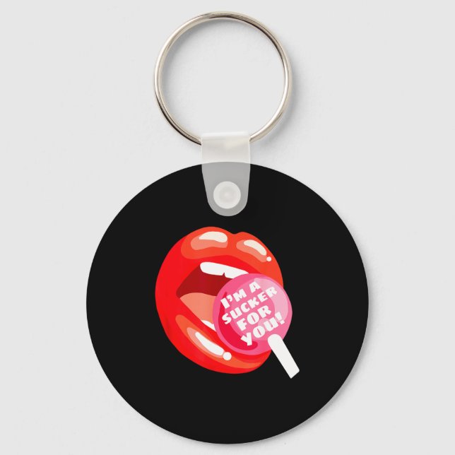I'm A Sucker For You Red Lips Candy Lollip Valenti Keychain (Front)