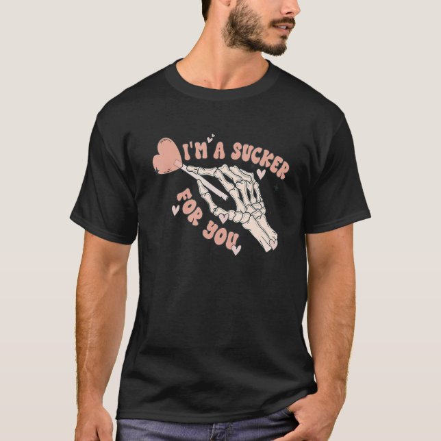 I'm A Sucker For You Retro Valentine Skeleton Hand T-Shirt (Front)