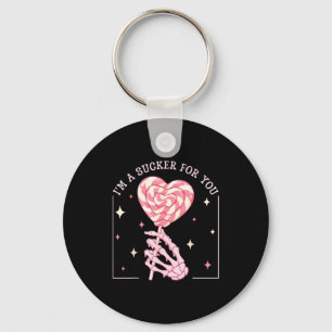 Im A Sucker For You Skeleton Heart Candy Valentine Keychain
