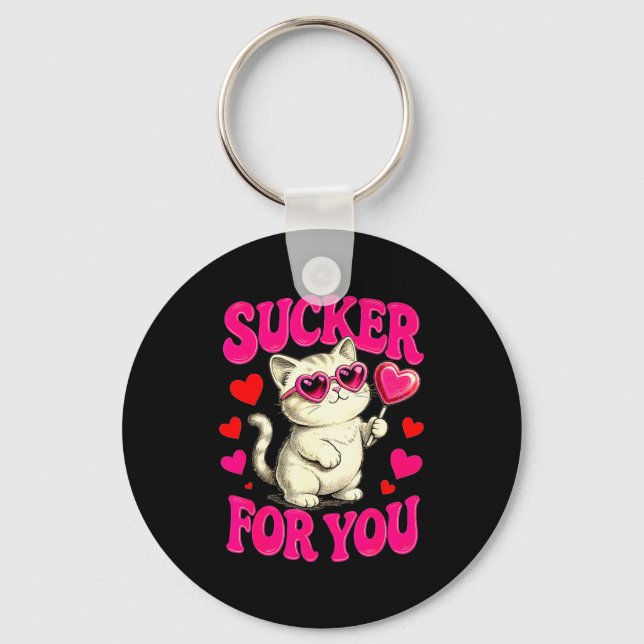 I'm A Sucker For You Valentines Day Funny Cat Love Keychain (Front)