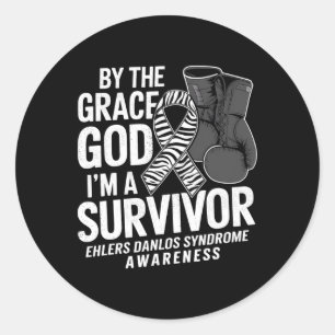 I'm A Survivor Boxing Glove Zebra Ribbon Eds Aware Classic Round Sticker