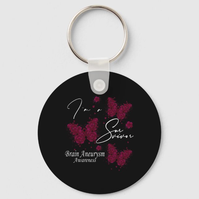 I'm A Survivor Brain Aneurysm Awareness Butterfly  Keychain (Front)