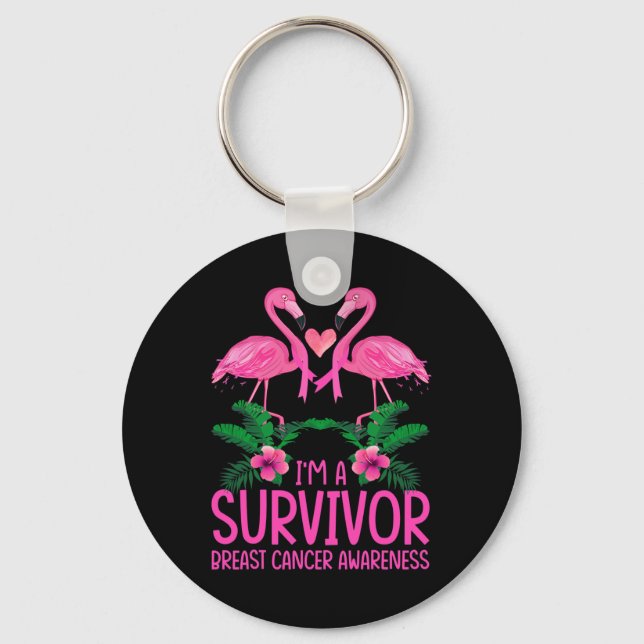 I'm A Survivor Breast Cancer Awareness Flamingo  Keychain (Front)
