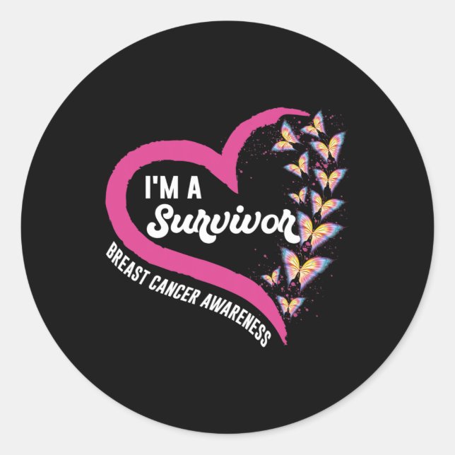 I'm A Survivor Breast Cancer Awareness Pink Butter Classic Round Sticker (Front)