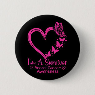 Im A Survivor Breast Cancer Awareness Pink Heart W 2 Inch Round Button