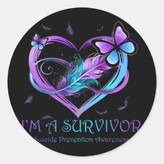 I'm A Survivor Butterfly Heart Suicide Prevention  Classic Round Sticker