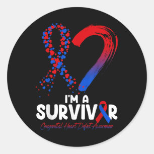Im A Survivor Chd Awareness Red &amp; Blue Ribbon  Classic Round Sticker