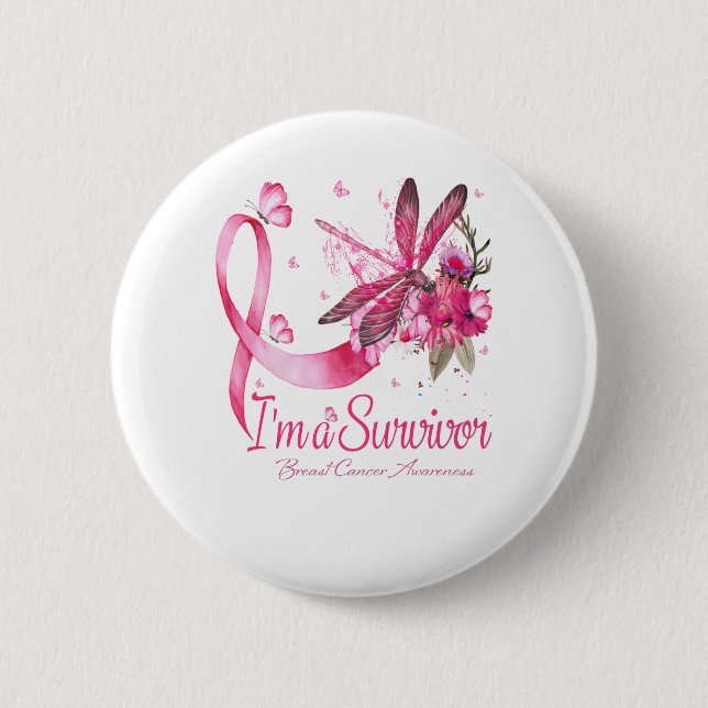 I'm A Survivor Dragonfly Breast Cancer Awareness 2 Inch Round Button (Front)