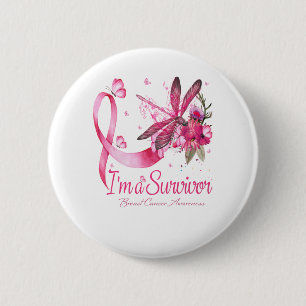 I'm A Survivor Dragonfly Breast Cancer Awareness 2 Inch Round Button