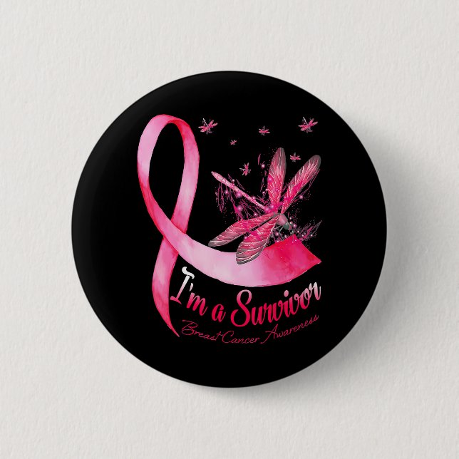 I'm A Survivor Dragonfly Breast Cancer Awareness 2 Inch Round Button (Front)