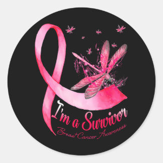 I'm A Survivor Dragonfly Breast Cancer Awareness Classic Round Sticker