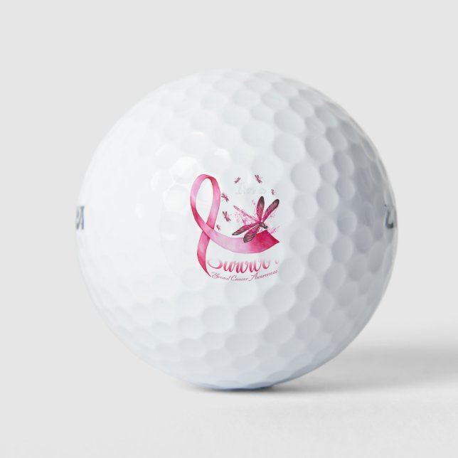 I'm A Survivor Dragonfly Pink Ribbon Breast Cancer Golf Balls (Front)