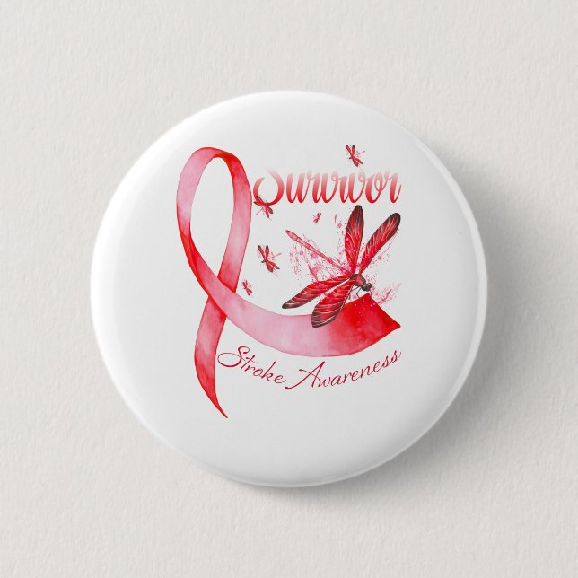 I'm A Survivor Dragonfly Red Ribbon Stroke 2 Inch Round Button (Front)