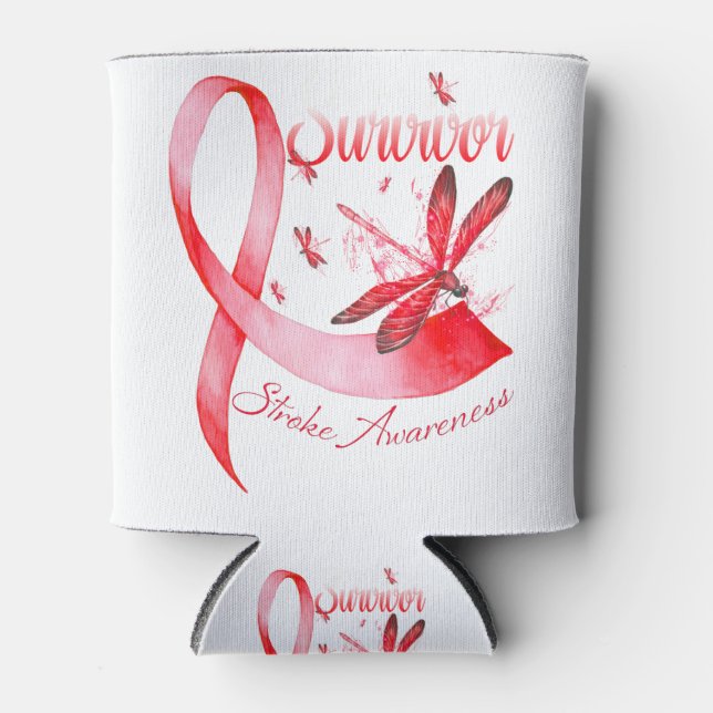 I'm A Survivor Dragonfly Red Ribbon Stroke Can Cooler (Front)