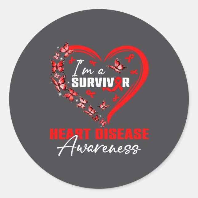 I'm A Survivor Heart Disease Awareness Red Butterf Classic Round Sticker (Front)
