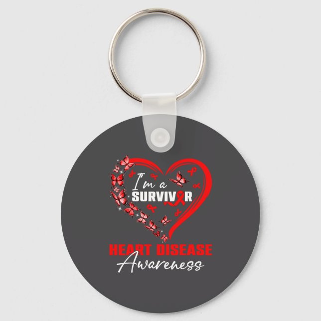 I'm A Survivor Heart Disease Awareness Red Butterf Keychain (Front)