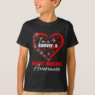 Im A Survivor Heart Disease Awareness Red Butterfl T-Shirt