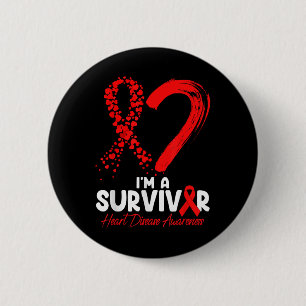 Im A Survivor Heart Disease Awareness Red Ribbon M 2 Inch Round Button