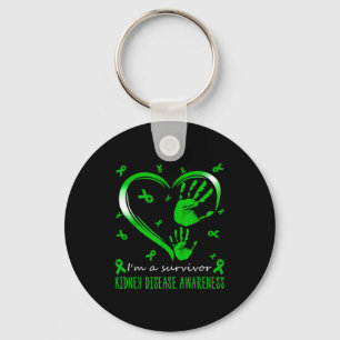 Im A Survivor Heart Green Ribbon With Hands Kidney Keychain
