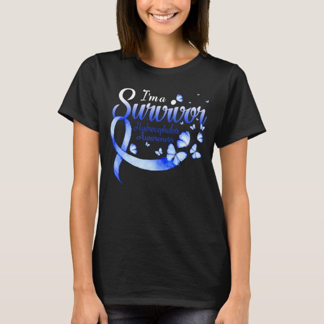 I'm A Survivor Hydrocephalus Awareness Butterfly R T-Shirt (Front)