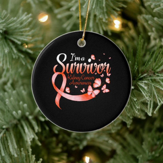 I'm A Survivor Kidney Cancer Awareness Butterfly Ceramic Ornament (Tree)
