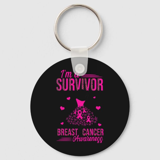 I'm A Survivor Pink Ribbon Women Breast Cancer Awa Keychain (Front)