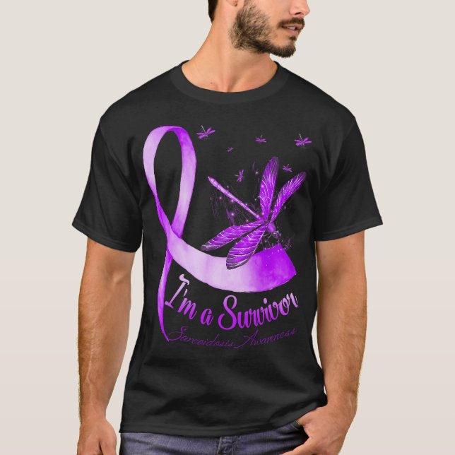 I'm A Survivor Purple Ribbon Dragonfly Sarcoidosis T-Shirt (Front)