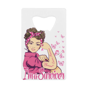 I'm A Survivor Rosie Riveter Breast Cancer Credit Card Bottle Opener
