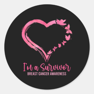 Im A Survivor Shirt Pink Butterfly Heart Breast Ca Classic Round Sticker