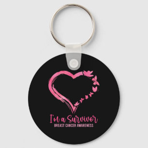 Im A Survivor Shirt Pink Butterfly Heart Breast Ca Keychain