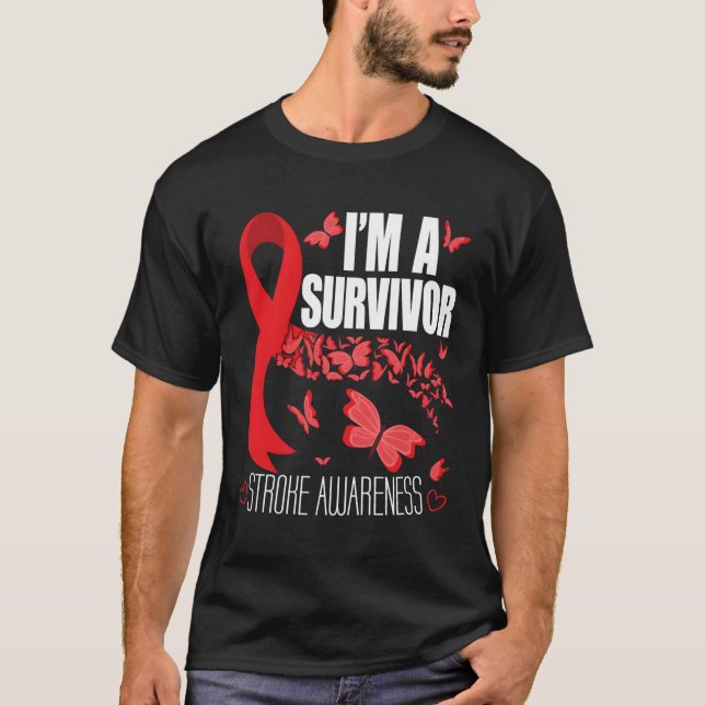 I'M A Survivor Stroke Awareness Red Ribbon Brain A T-Shirt (Front)