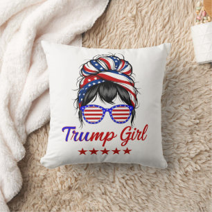  I'm a Trump Girl, Messy Bun Election 2024 Throw Pillow