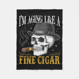 I'm Aging Like A Fine Cigar Funny Skull Dad Retro  Fleece Blanket