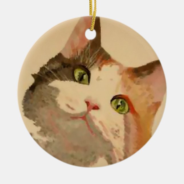 I'm All Ears: Calico Cat Portrait Ceramic Ornament (Front)