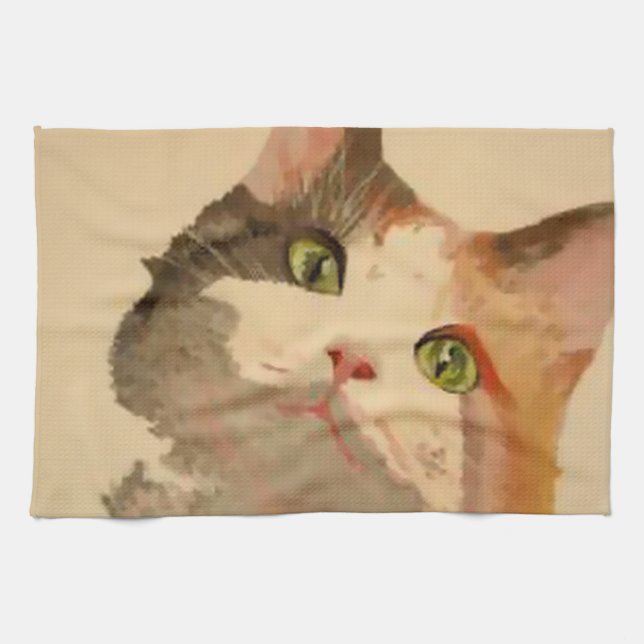 I'm All Ears: Calico Cat Portrait Kitchen Towel (Horizontal)