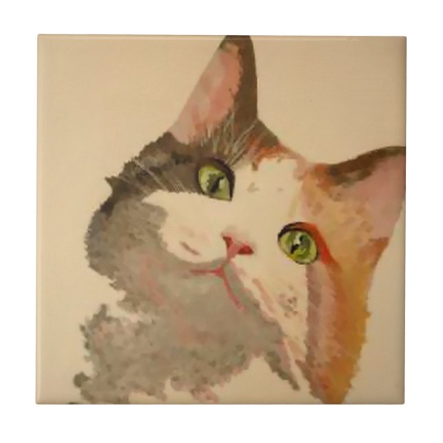 I'm All Ears: Calico Cat Portrait Tile (Front)