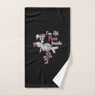 Im All Pink Inside Funny Halloween Flamingo Gift Hand Towel