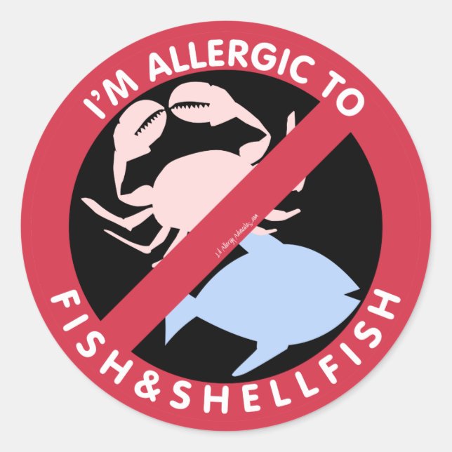 I'm Allergic To Shellfish Fish Allergy Symbol Kids Classic Round Sticker (Front)