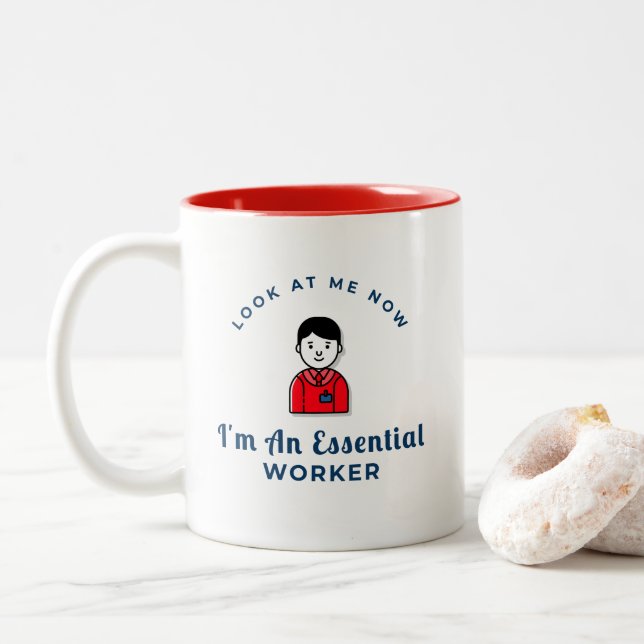 i'm an essential worker Two-Tone coffee mug (With Donut)