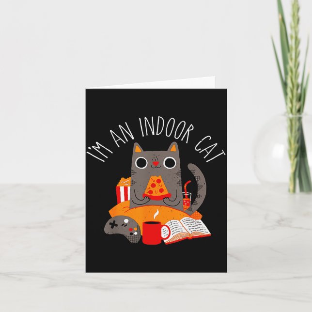 I'm An Indoor Cat Funny Reading Coffee Gaming Cat  Card (Front)