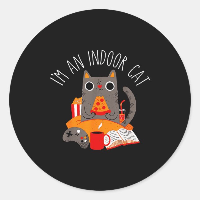 I'm An Indoor Cat Funny Reading Coffee Gaming Cat  Classic Round Sticker (Front)