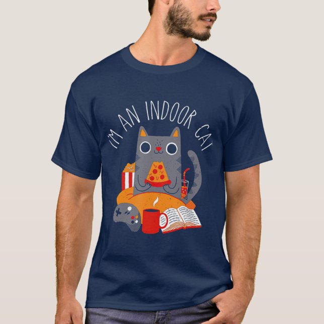 Im An Indoor Cat Funny Reading Coffee Gaming Cat T-Shirt (Front)