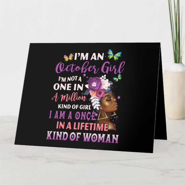 Im An October Girl Afro Black Women Queen Birthday Card (Front)