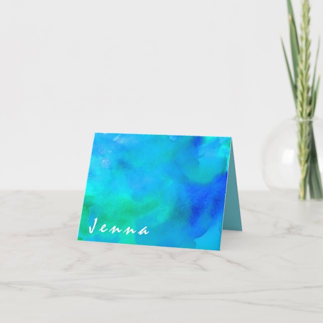 I'M AQUA WATERCOLOR Bat Mitzvah Thank You Card (Front)