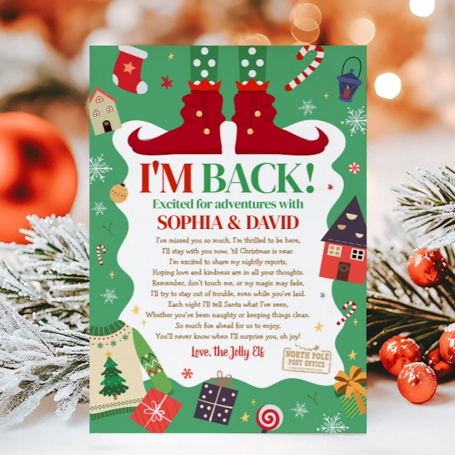 I'm Back Christmas Elf Arrival Letter Card (I'm Back Elf Christmas Arrival Letter Card)