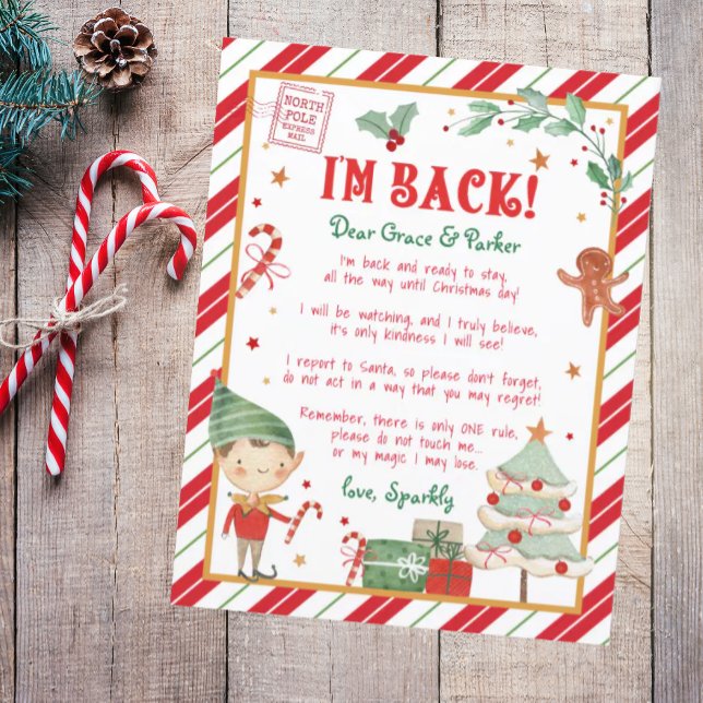 I'm Back Elf Welcome Hello Christmas Elf (christmas elf letter, welcome letter for elf at christmas)